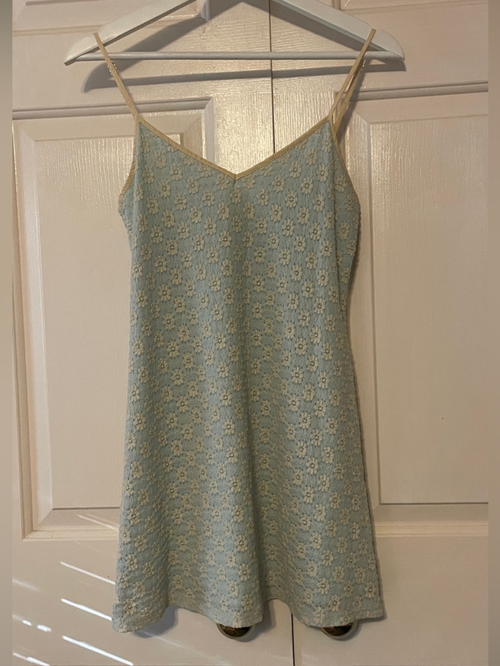 Storia Aqua Cream Floral Lace Cami Slip Mini Dress | Coquette Cottagecore